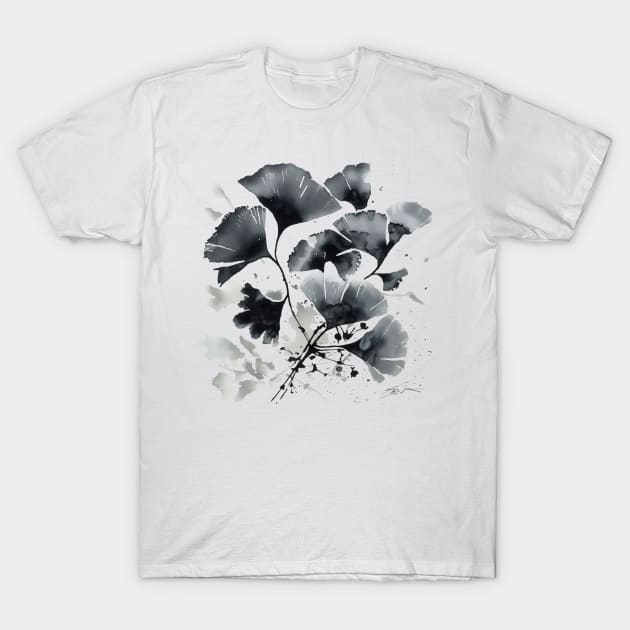 Gingko leaves Sumie painting Japan art T-Shirt by geekmethat